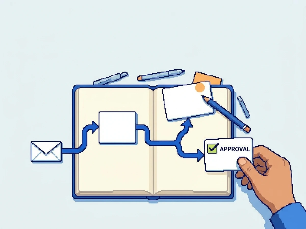 Illustrated field guide mapping an enquiry to a human-reviewed next step.